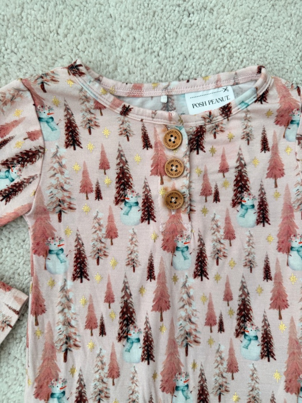 Posh Peanut Pink Christmas Tree Print & Gold Foil Long Sleeve Twirl Bodysuit - Picture 3 of 13